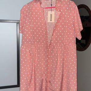 Pink Polka Dot Oversized Shirt Smock Dress